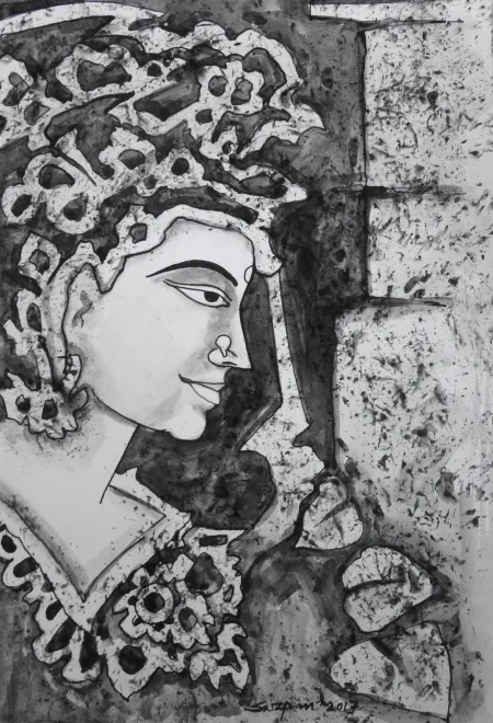 Untitled by Swapan Kumar Saha - Pen Charcoal Pencil Ink on Paper