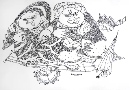 Untitled by Shyamal Mukherjee - Pen & Ink on Paper