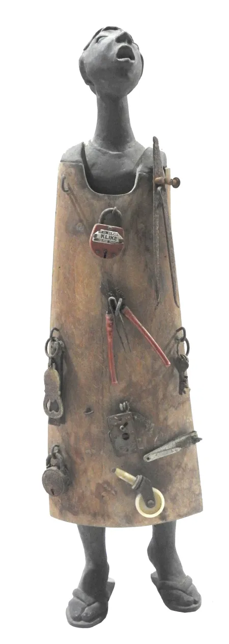 Untitled by Sunil Kumar Das - Bronze & Wood Sculpture