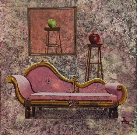Waiting for the Dialectic by Ritendra Roy - Gouache on handmade paper laid on Handmade Paper Pasted Board