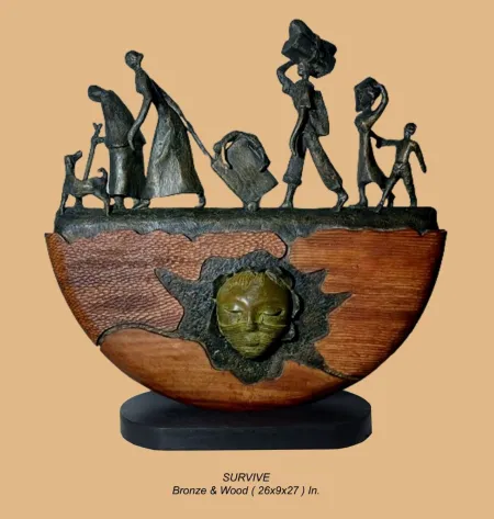 Survive by Subrata Paul - Wood & Bronze Sculpture