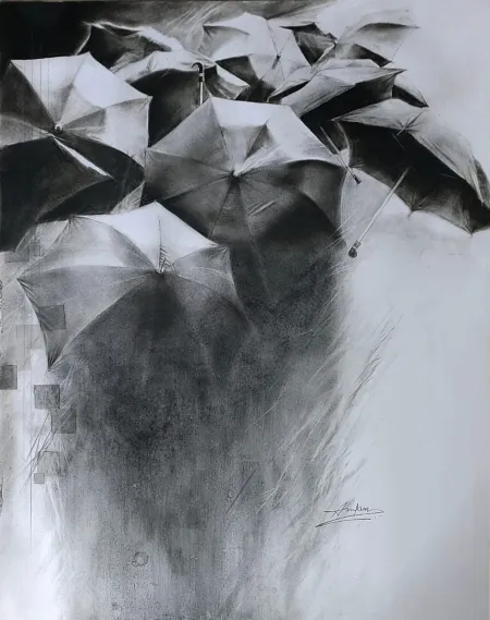 Throng by Amlan Dutta - Charcoal on Paper
