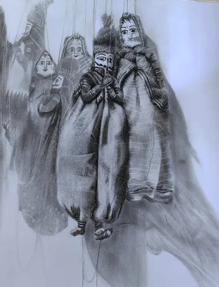 Tradition by Amlan Dutta - Charcoal on Paper