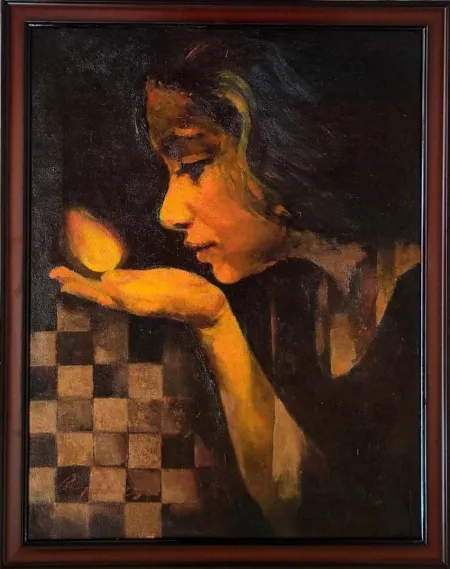 Lady with the Lamp by Priyanka Lahiri - Oil on Canvas