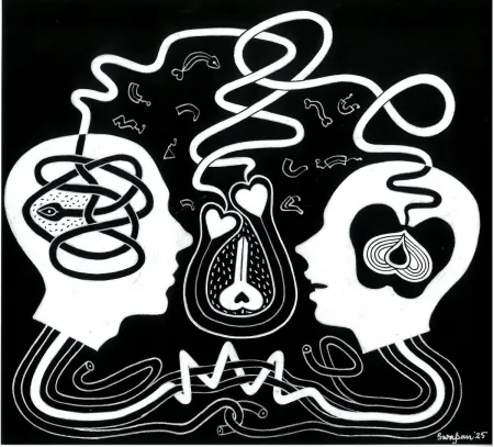 Whisper of AI Romance by Swapan Kumar Mallick - Pen, Ink and Brush on Acid free paper