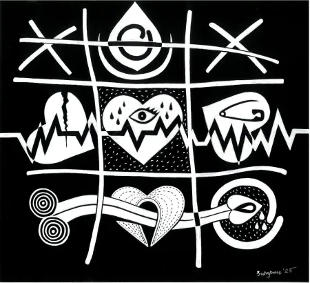 Katakuti: A Game of Relationship by Swapan Kumar Mallick - Pen, Ink and Brush on Acid free paper