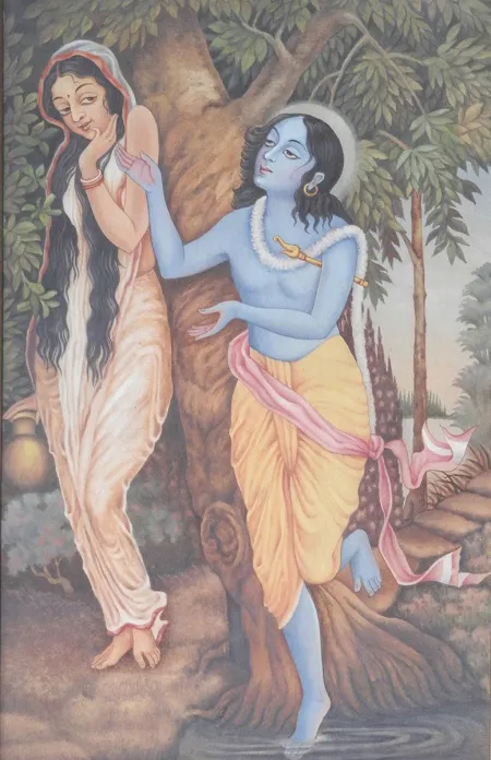 Radha Krishna by ANONYMOUS - Wash on Paper