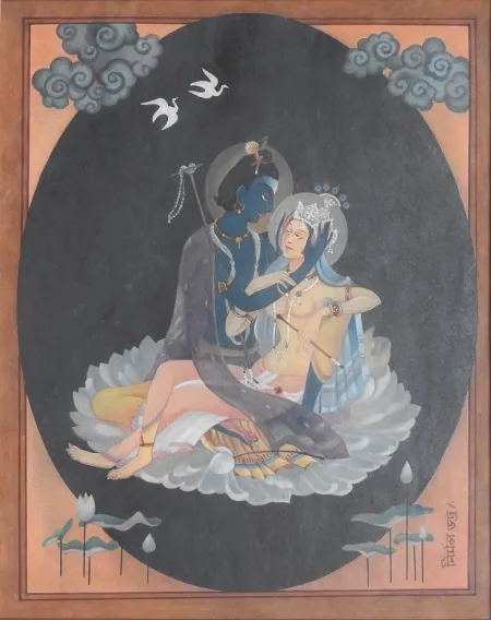 Radha with Krishna by Nirmal Bhadra - Wash on Paper