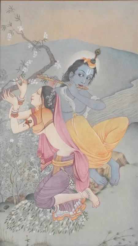 Radha and Krishna by ANONYMOUS - Water Colour (wash) on Paper