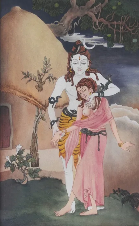 Shiv Parvati by ANONYMOUS - Wash on Paper
