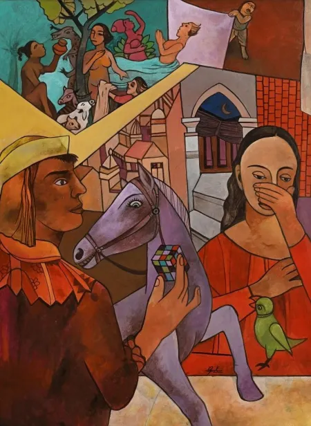 Distant Difference by Gurcharan Singh - Acrylic on Paper