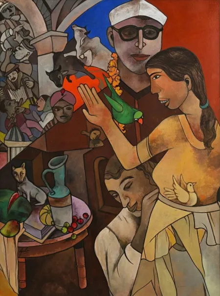 Secret Society by Gurcharan Singh - Acrylic on Paper
