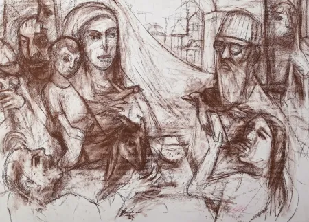 Untitled I by Gurcharan Singh - Conte on Paper