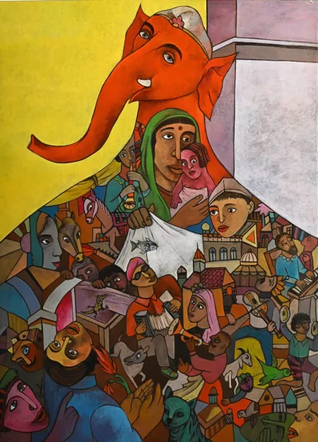 Oneness by Gurcharan Singh - Acrylic on Paper
