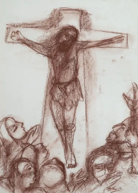 The Sacrifice by Gurcharan Singh - Conte on Paper
