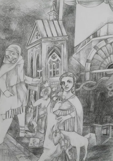 Olden Days by Gurcharan Singh - Pencil on Paper