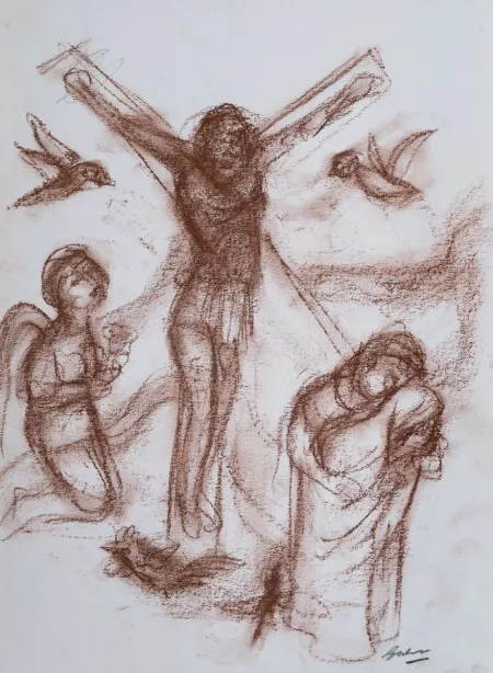 The Moment by Gurcharan Singh - Conte on Paper