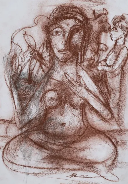 Clarity by Gurcharan Singh - Conte on Paper