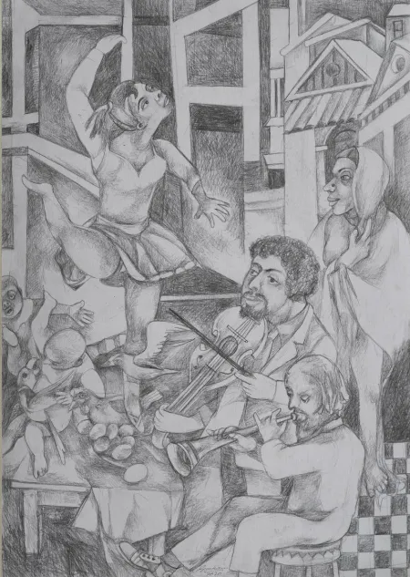 Dramatic Conclusion by Gurcharan Singh - Pencil on Paper