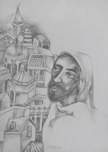 The Lonely Walk by Gurcharan Singh - Pencil on Paper