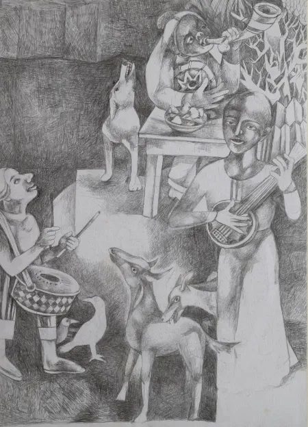 The Rhythm of Life by Gurcharan Singh - Pencil on Paper