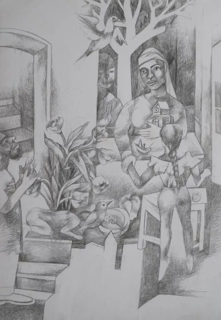 Gratitude by Gurcharan Singh - Pencil on Paper