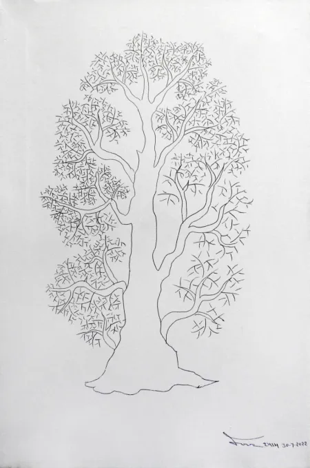 Untitled by Bhajju Shyam - Marker on Canvas