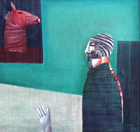 Man With Horse by Swapan Kumar Das - Oil on Canvas