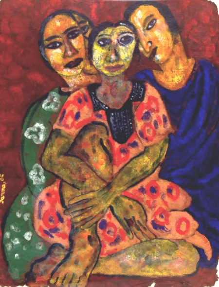 Trio by Sumana Ghosh - Tempera on Handmade Paper