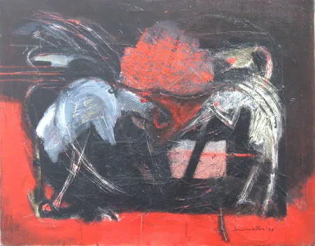 Confrontation by Amitava Dhar - Oil on Canvas
