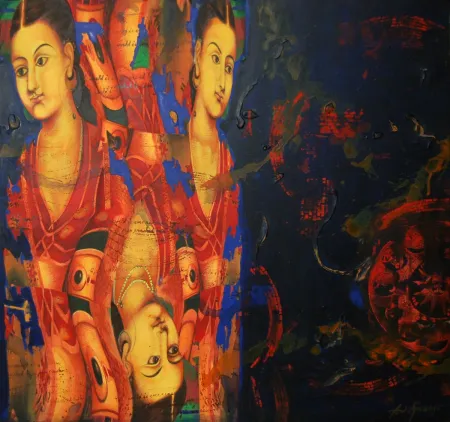 Untitled by Aditya Basak - Mixed Media, Acrylic & Tempera on Canvas