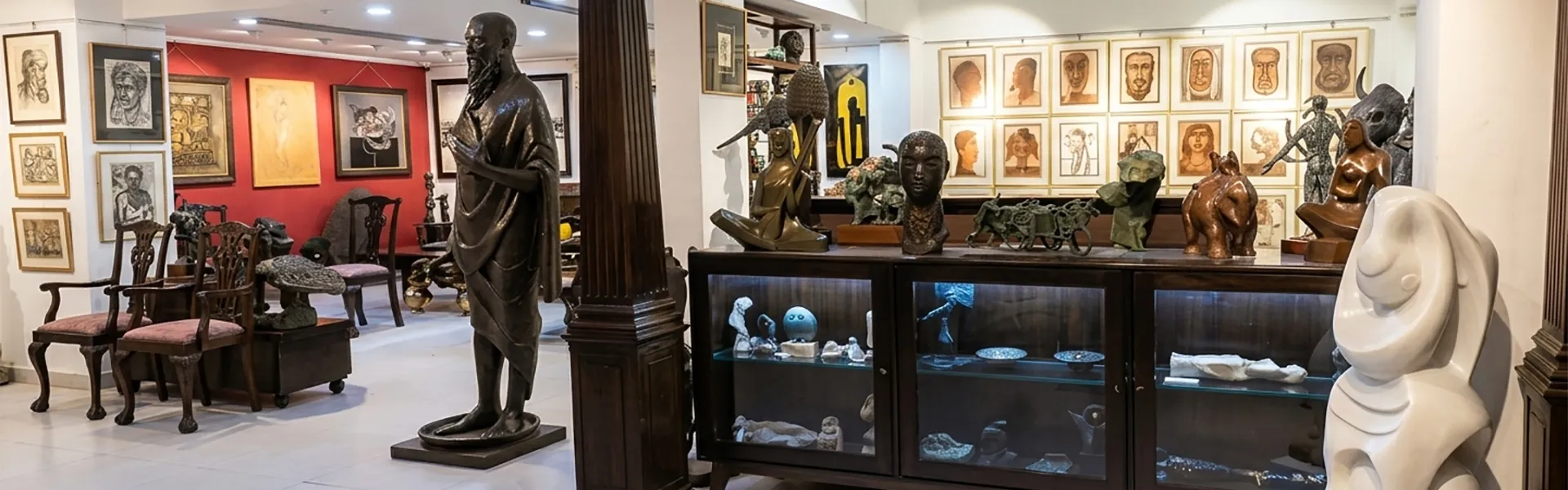 Fine art sculptures and paintings showcased inside Aakriti Art Gallery
