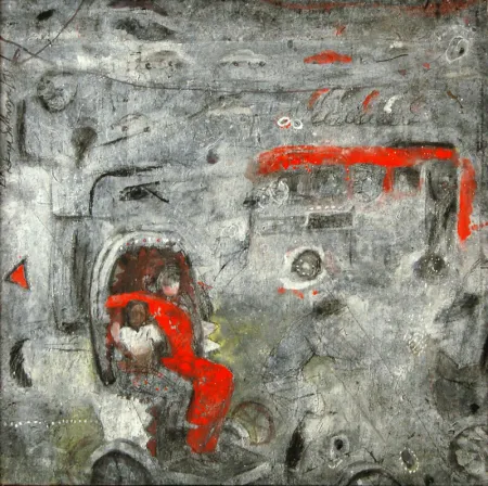 Untitled by Rokeya Sultana - Charcoal, Tempera on Rice Paper Pasted on Canvas 