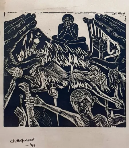 Untitled by Chittaprosad Bhattacharya - Woodcut