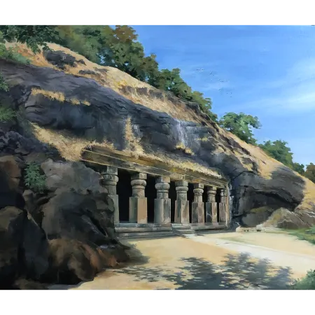 Elephanta Caves by Amlan Dutta - Acrylic on Canvas