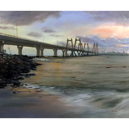 Bandra Worli Sea Link by Amlan Dutta - Acrylic on Canvas