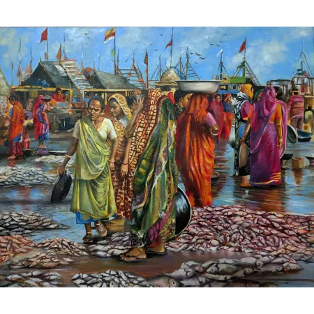 Fishermen Sassoon Docks by Amlan Dutta - Acrylic on Canvas