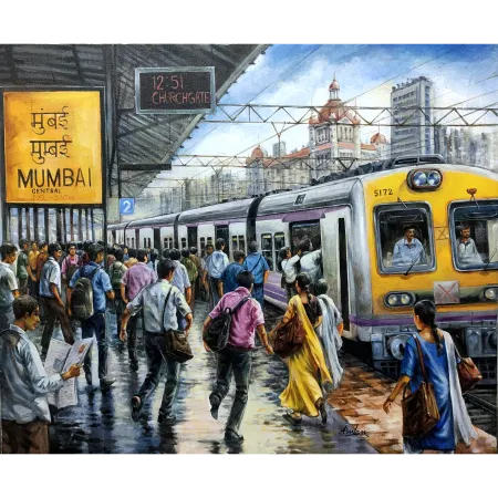 Spirit of Mumbai Local Train by Amlan Dutta - Acrylic on Canvas
