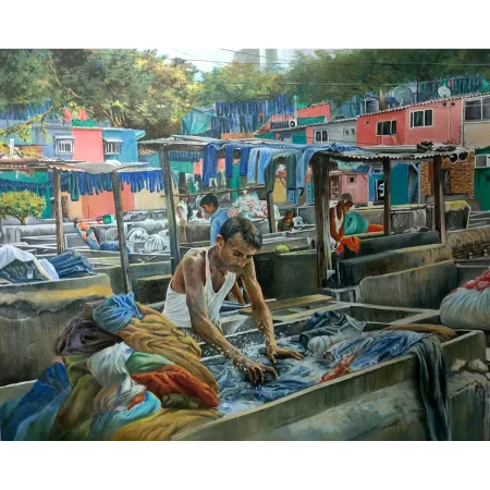 Dhobi Ghats by Amlan Dutta - Acrylic on Canvas