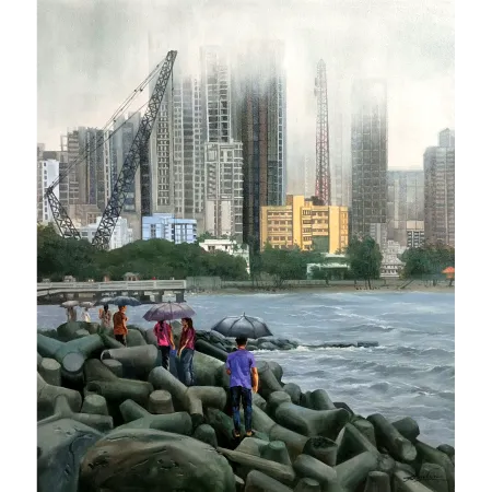 Monsoon Rains Over Mumbai by Amlan Dutta - Acrylic on Canvas
