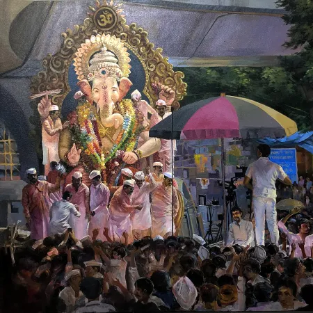Ganesh Chaturthi by Amlan Dutta - Acrylic on Canvas
