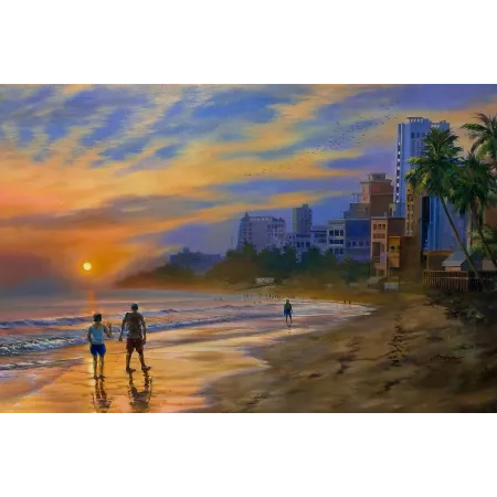 Juhu Beach Sunset by Amlan Dutta - Acrylic on Canvas