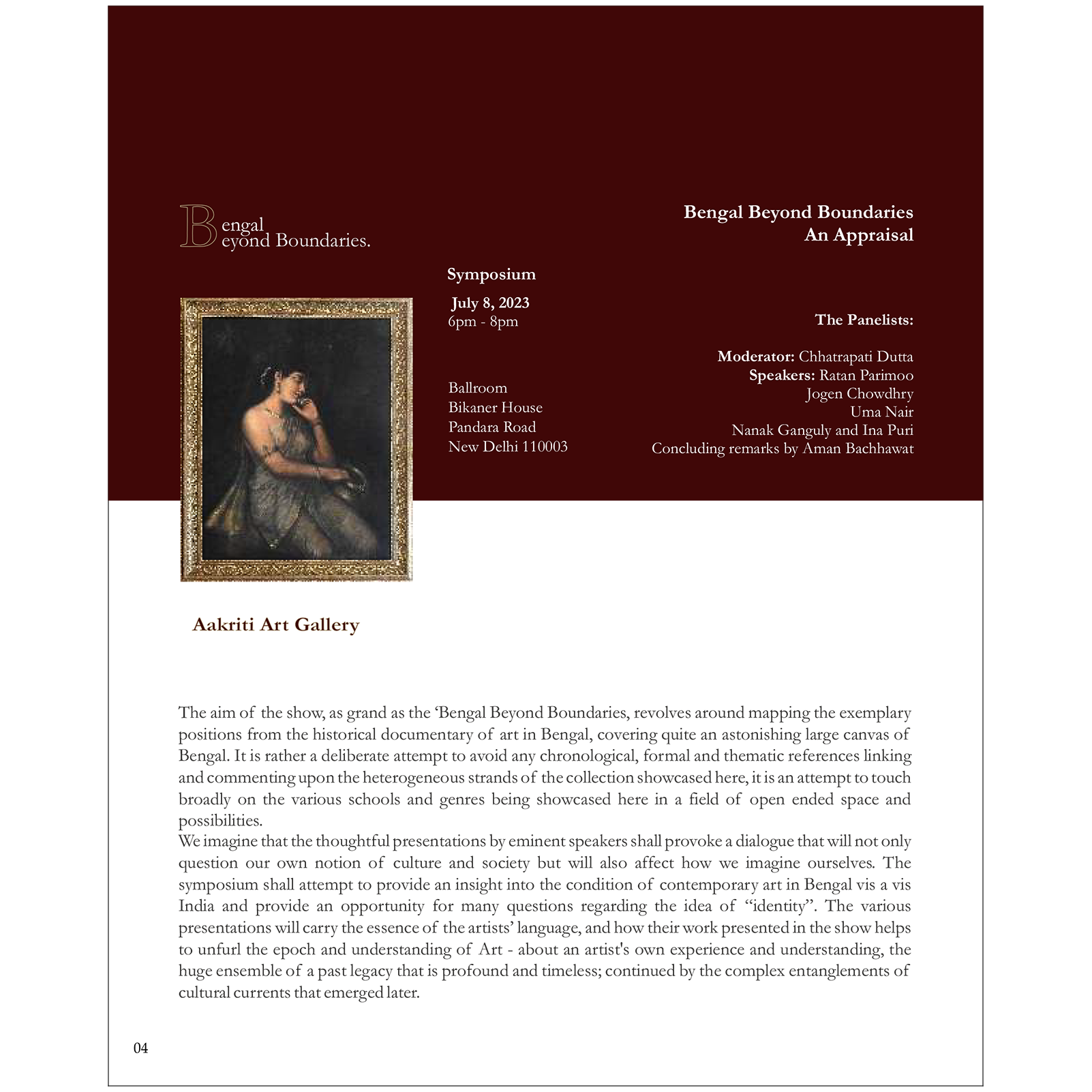 Exhibition "Bengal Beyond Boundaries" presented by Aakriti Art Gallery at Bikaner House, New Delhi