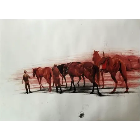 Horse-Walking Line by Pratick Mallick - Acrylic on Paper