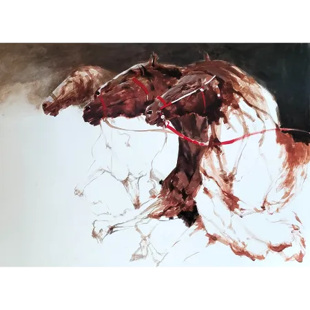 Horse-running Line-N-1 by Pratick Mallick - Acrylic on Paper