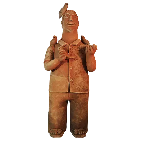 SINGING WITH BIRDS by Thakurananda Pal - Terracotta Sculpture