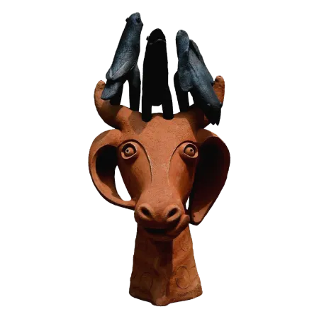 THREE HOWLING CROW by Thakurananda Pal - Terracotta Sculpture