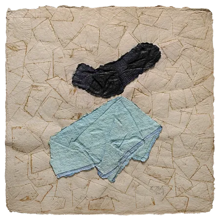 Black Sock and Blue Cloth by Dattatreya Apte - Unique Paper & Pulp Cast Collage