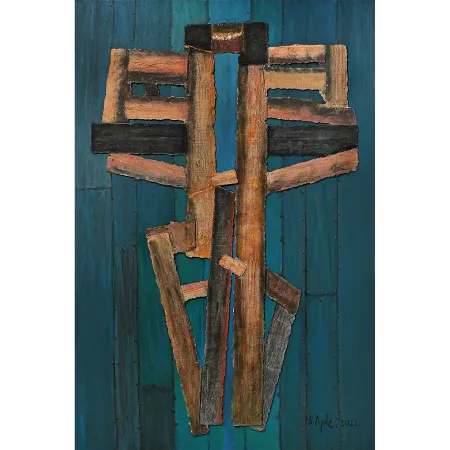 Out of Box - III by Dattatreya Apte - Pulp Cast Mounted on Painted Canvas