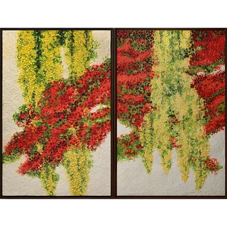 Amaltas and Gulmohar by Dattatreya Apte - Dyed & Hand Coloured Pulp Painting